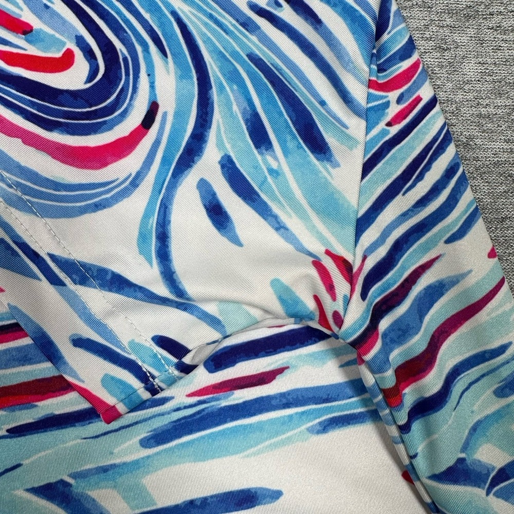 Sunday Swagger Polo Shirt Mens Medium Blue Red Surfer Ocean Print Stretch Golf - Picture 5 of 9